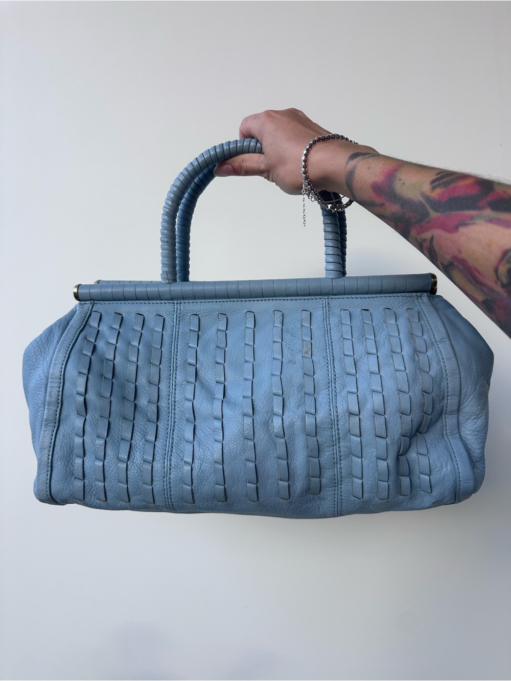 Kenneth Cole New York Light Blue Woven Leather Satchel